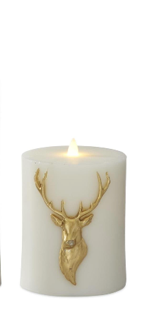 LED Gold Deer Bust Flicker Flame Candle