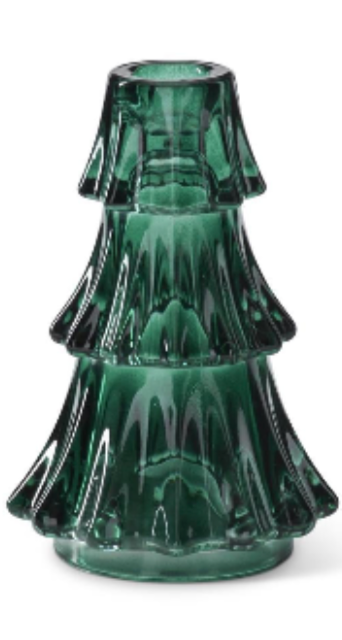 Green Glass Christmas Tree Taper Holders