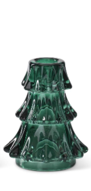 Green Glass Christmas Tree Taper Holders