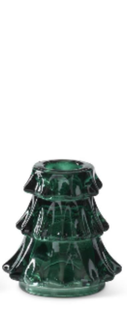 Green Glass Christmas Tree Taper Holders