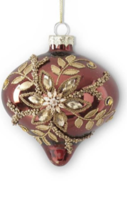 Burgundy, Gold Glittered, Jeweled Ornaments
