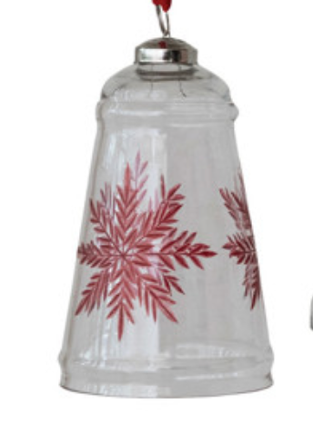 Etched Glass Bell Ornament with Velvet Ribbon