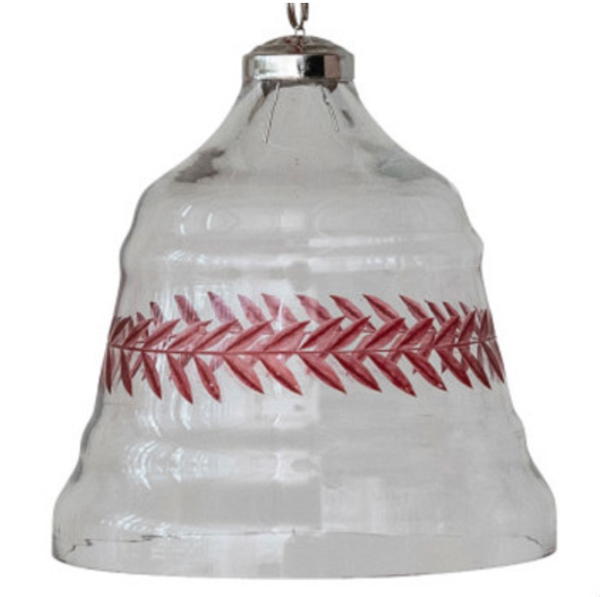 Etched Glass Bell Ornament with Velvet Ribbon