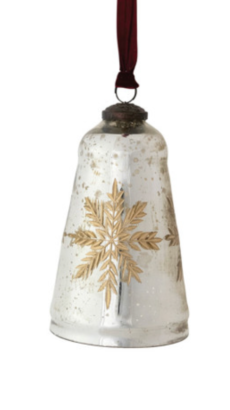 Etched Mercury Glass Bell Shaped Ornament