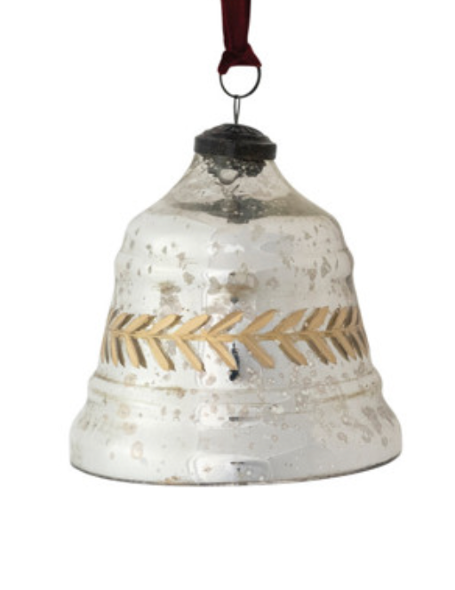 Etched Mercury Glass Bell Shaped Ornament