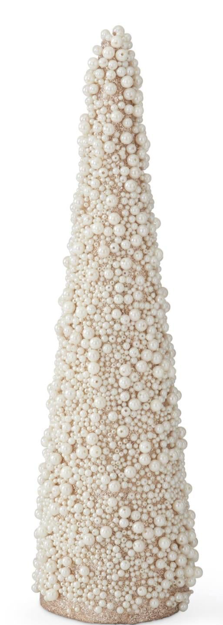 Gold Glittered & Pearl Beads Cone Trees