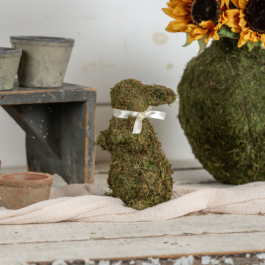 Standing Moss Bunny with Cream Bow