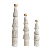 Carved Mango Wood Trees with Gold Ball Top, Distressed Cream Color