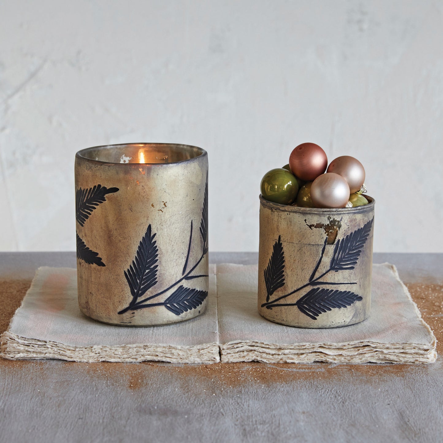 Mercury Glass Candle with Leaves