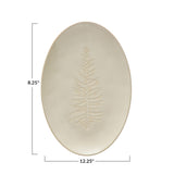 Oval Debossed Stoneware Platter with Tree Design, White