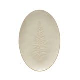 Oval Debossed Stoneware Platter with Tree Design, White