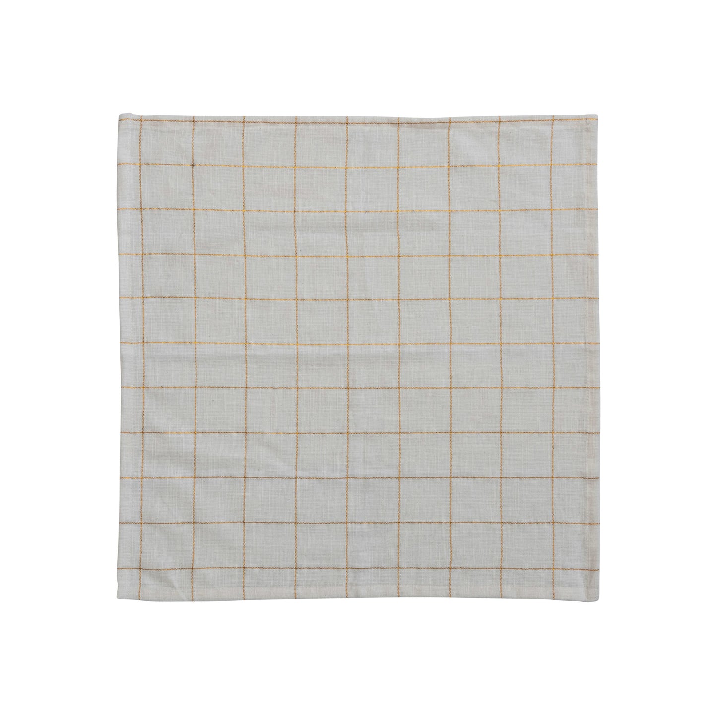 Square Cotton Napkins with Grid Pattern and Metallic Gold Thread, set of 4