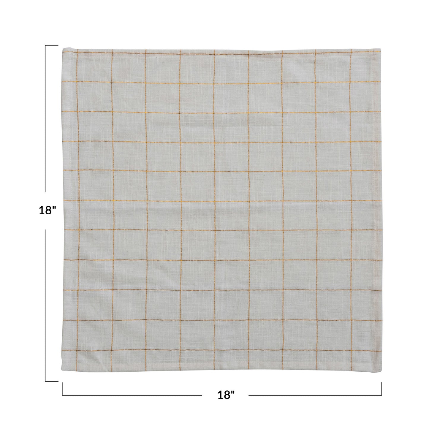 Square Cotton Napkins with Grid Pattern and Metallic Gold Thread, set of 4