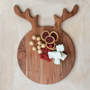 Acacia Wood Cheese/Cutting Board with Antlers, Natural