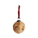 Recycled Glass Ball Ornament with Burgundy Velvet Ribbon, Frosted Berry Color