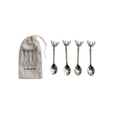 Stainless Steel and Brass Coffee Spoons with Reindeer Handles, Set of 4 in Bag