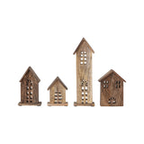 Carved Mango Wood Houses - Set of 4