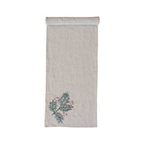 Woven Cotton and Linen Table Runner with Hand-Embroidered Holly and French Knots