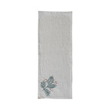 Woven Cotton and Linen Table Runner with Hand-Embroidered Holly and French Knots