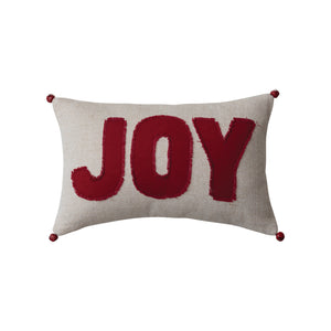 Woven Cotton Lumbar Pillow With "joy" and Jingle Bells