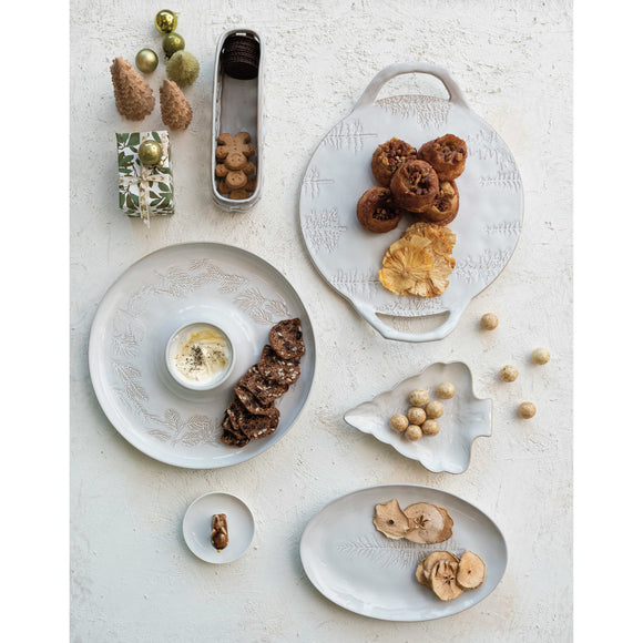 Debossed Stoneware Tray/Platter with Trees & Handles