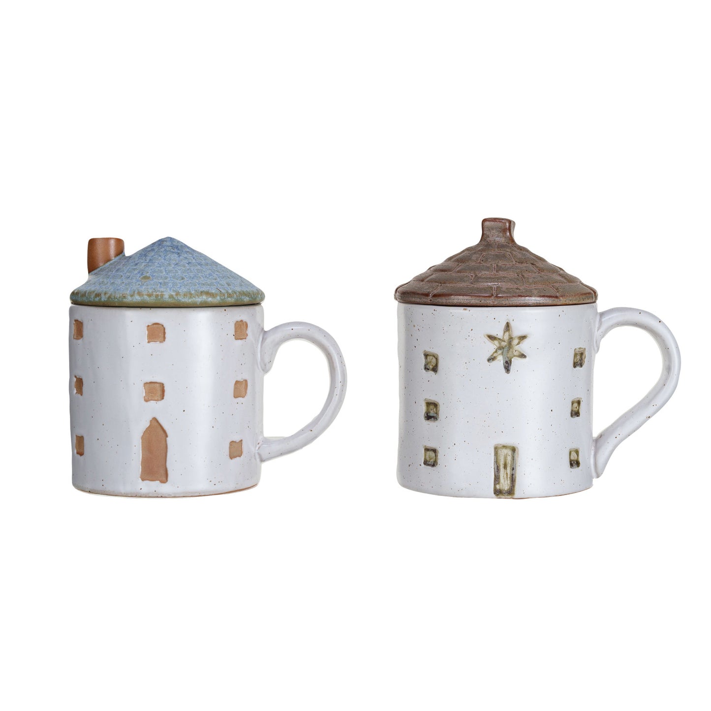 Stoneware House Shaped Mug with Lid, 2 Styles