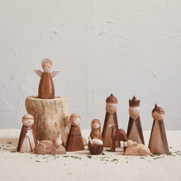 Resin Nativity, Wood Finish, Boxed Set of 11