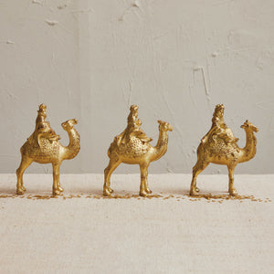 Resin Wiseman on Camel, Antique Gold Finish, Set of 3