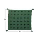 Woven Cotton Blend Jacquard Throw with Trees and Tassels, Green