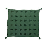 Woven Cotton Blend Jacquard Throw with Trees and Tassels, Green