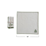 Cotton Napkins With Embroidered Tree and Edge