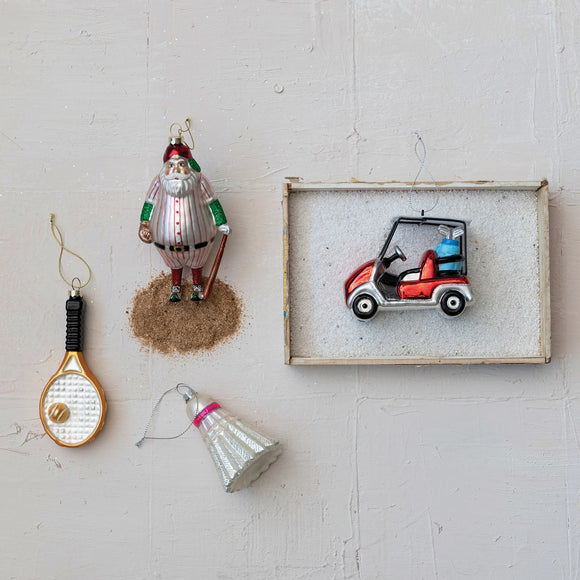 Glass Golf Cart Ornament with Glitter, Multi Color