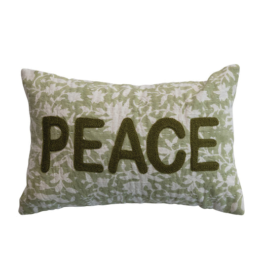 "Peace" Lumbar Pillow with Kantha Stitch