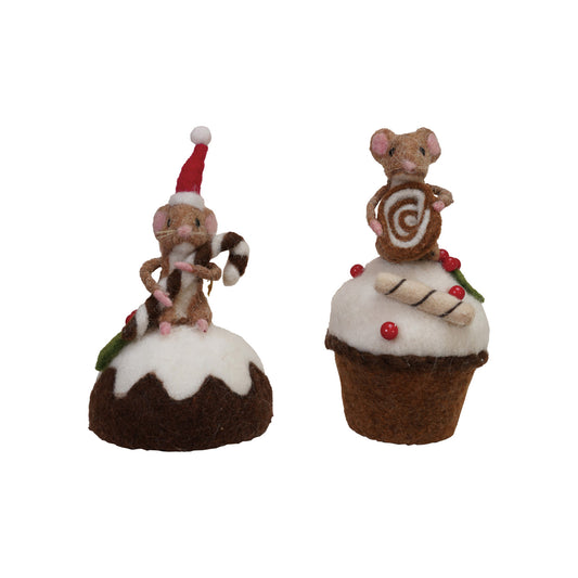 Wool Felt Mouse w/ Cake