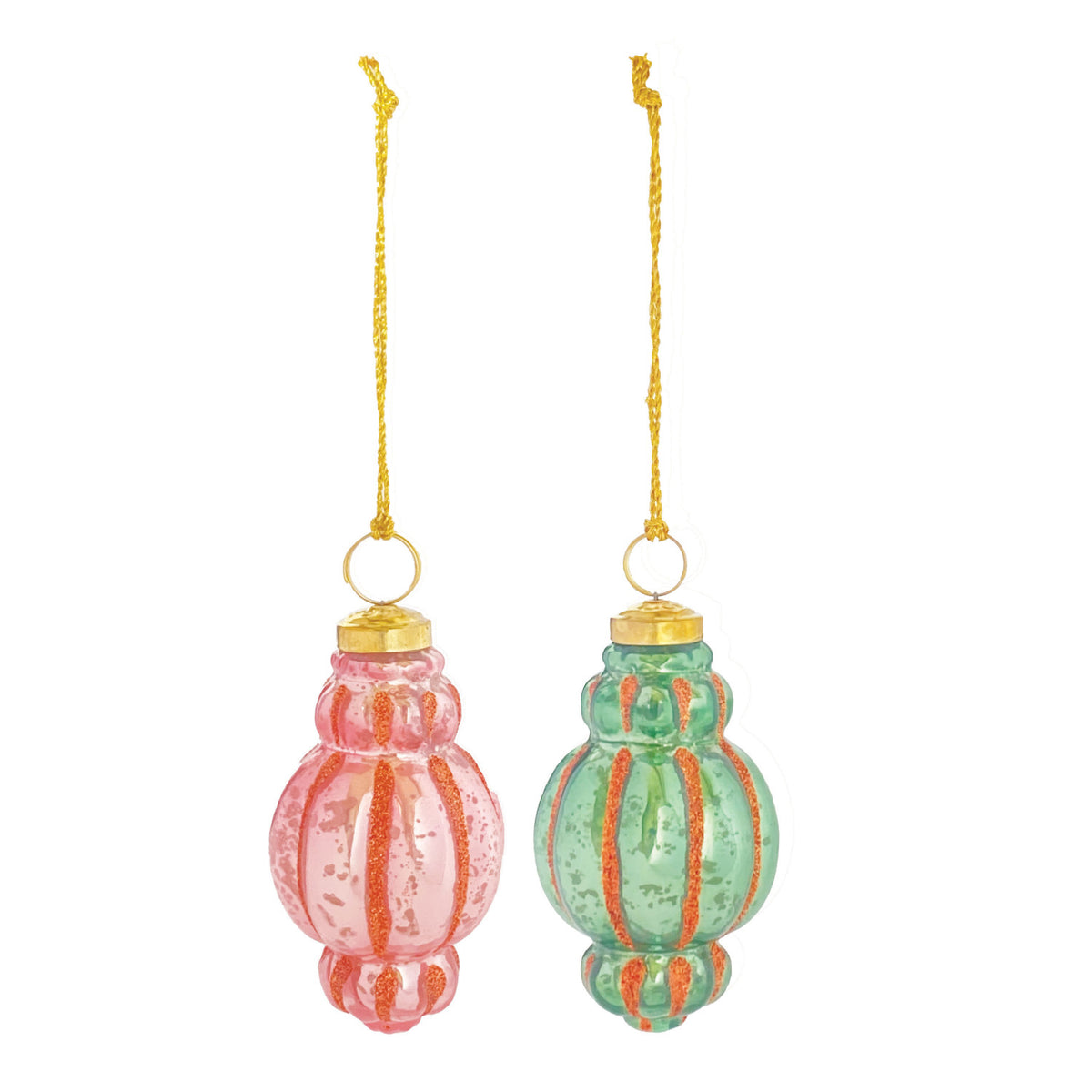Hand-Painted Mercury Glass Finial Ornament with Glitter Stripes