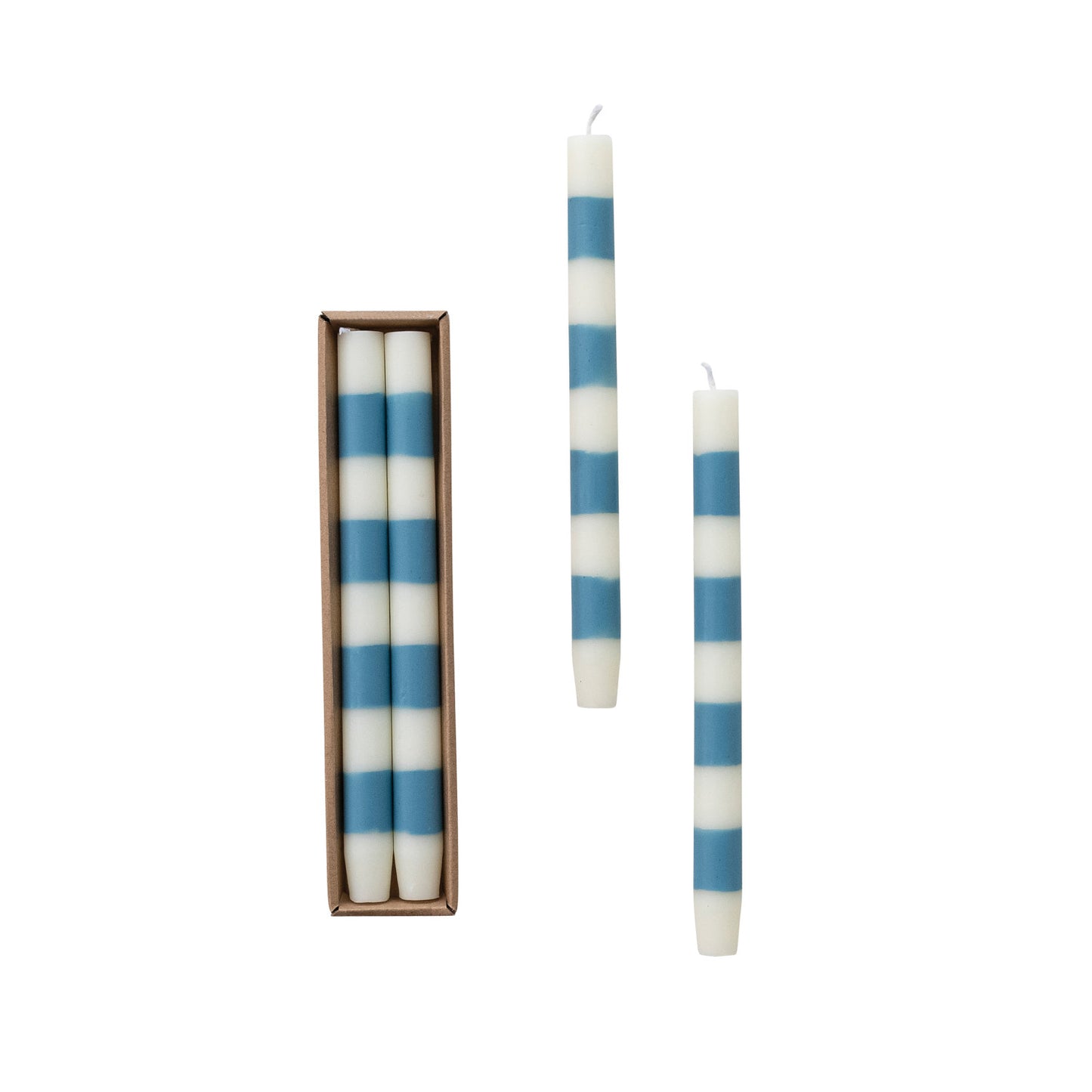 Blue Unscented Taper Candles with Stripes, Set of 2