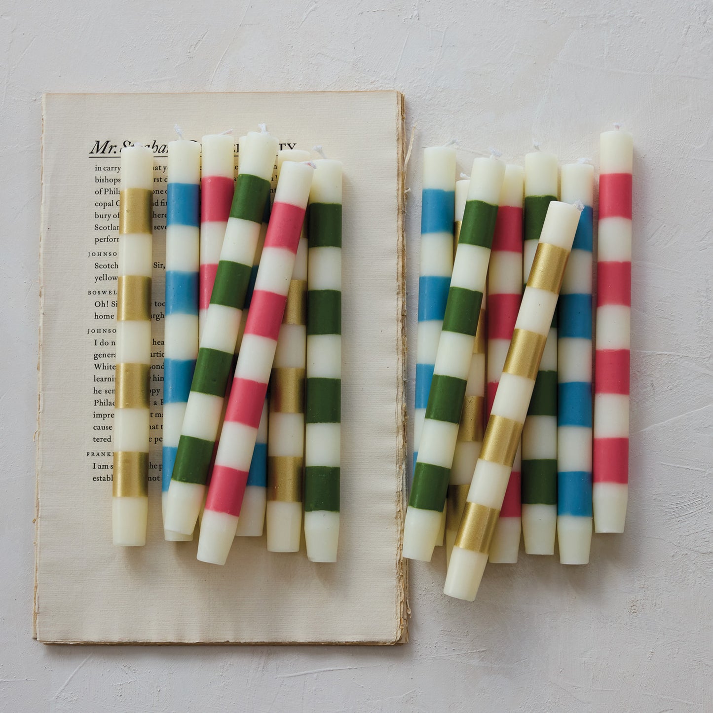 Blue Unscented Taper Candles with Stripes, Set of 2