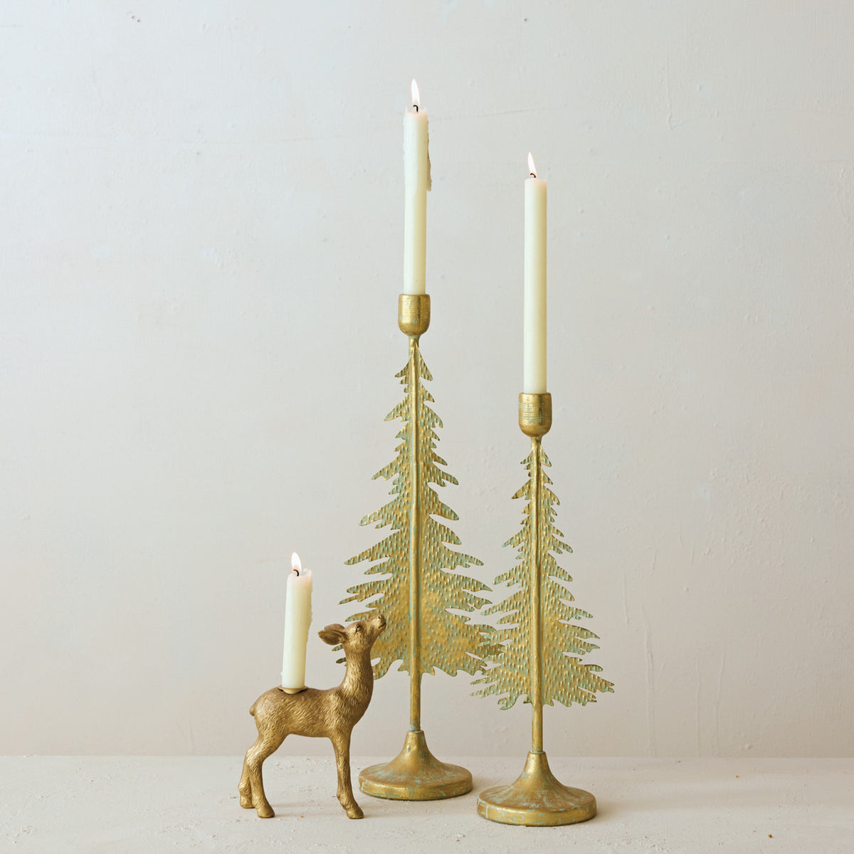 Verdigris Metal Tree Shaped Taper Holder