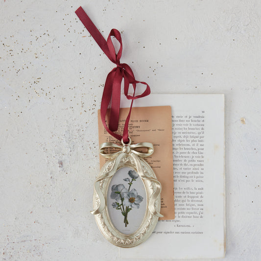 Resin Photo Frame Ornament with Bow & Burgundy Grosgrain Ribbon