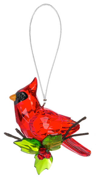Acrylic Cardinal with Holly & Berries Ornament