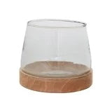 Glass Hurricane Vase with Mango Wood Base
