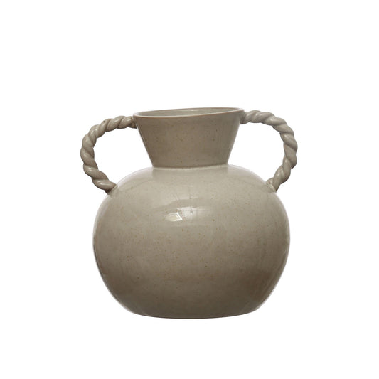 Stoneware Vase w/ Twisted Handles, Reactive Glaze (Each One Will Vary)