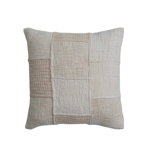 18" Square Cotton Patchwork Pillow, Cream Color & Natural