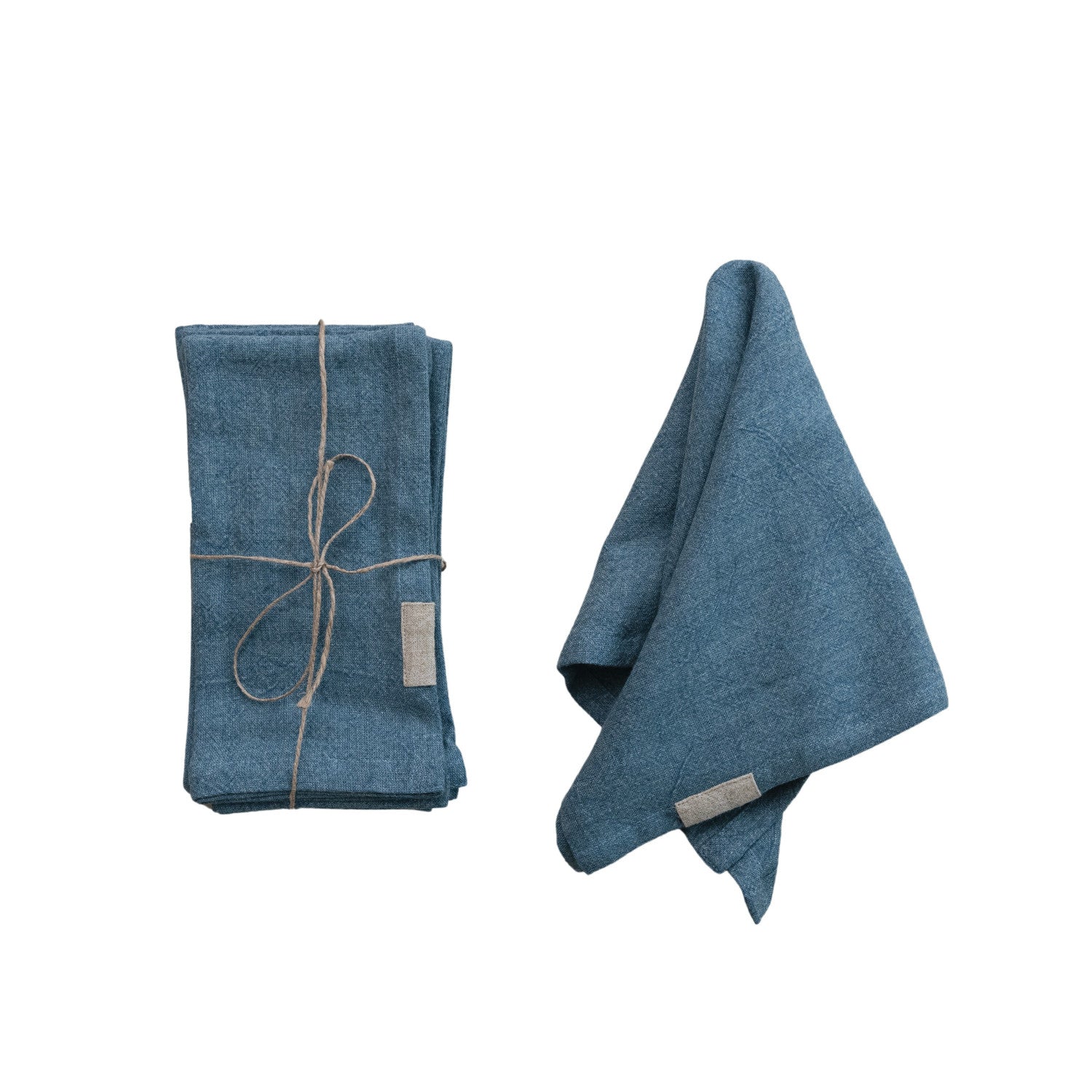 Square Stonewashed Linen Blend Napkins w/ Tab, Blue, Set of 4