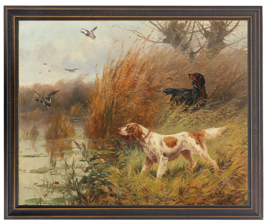 Vintage Bird Dogs Oil Reproduction Framed Art