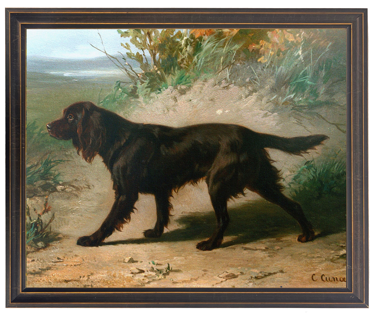 Vintage Boykin Spaniel Oil Reproduction Framed Art