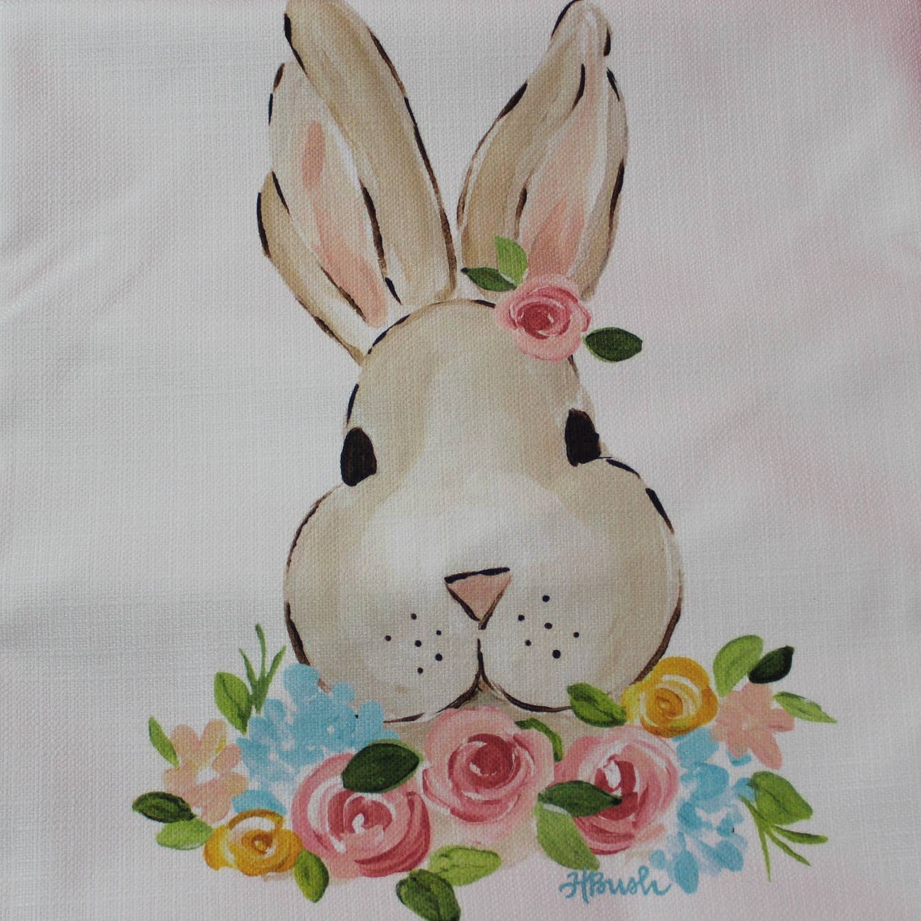 Bunny Floral Wreath Pillow Swap- Square