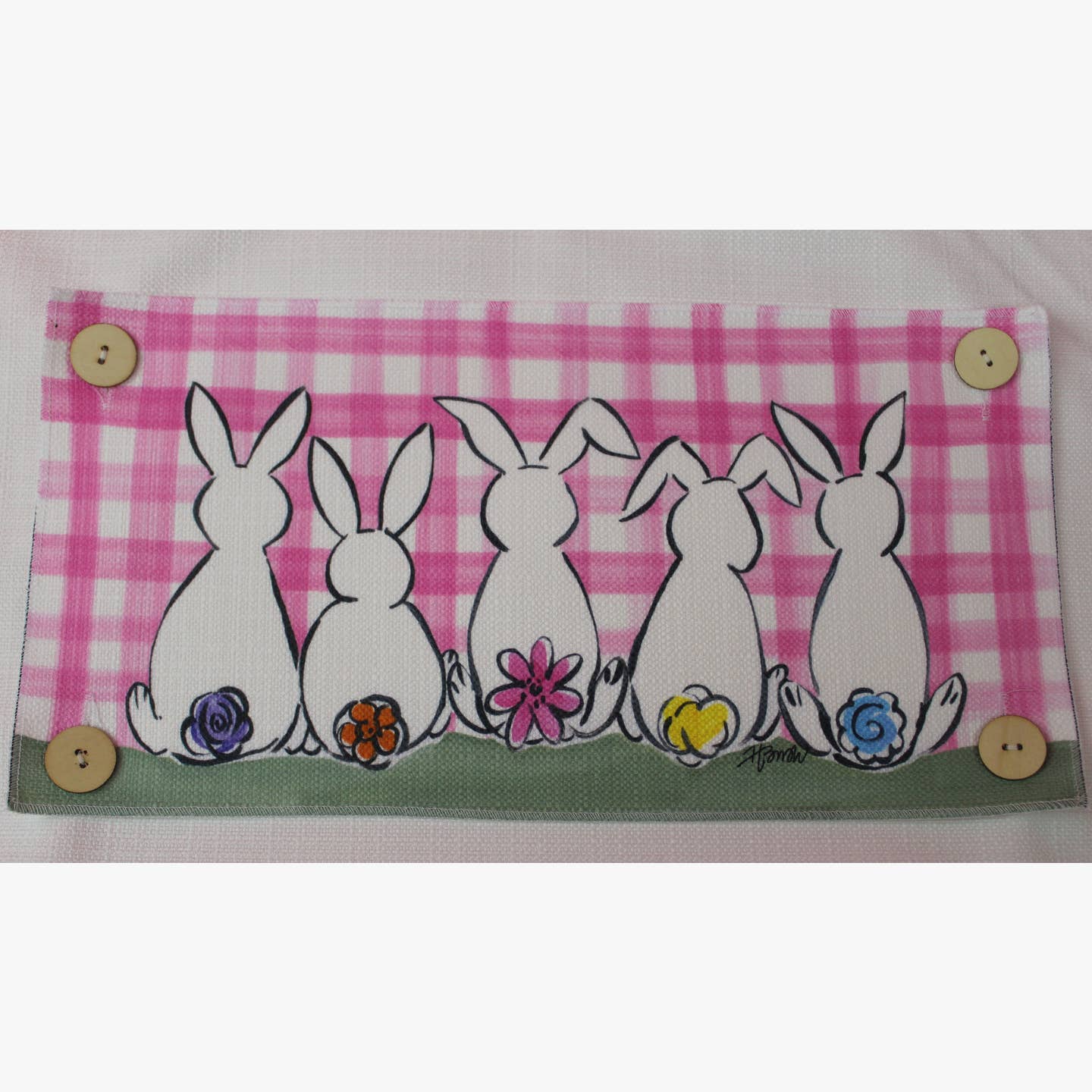 White Bunnies Pink Plaid Pillow Swap- Lumbar