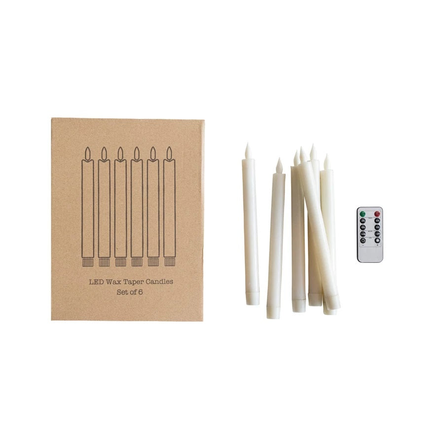 Flameless LED Wax Taper Candles, Boxed Set of 6