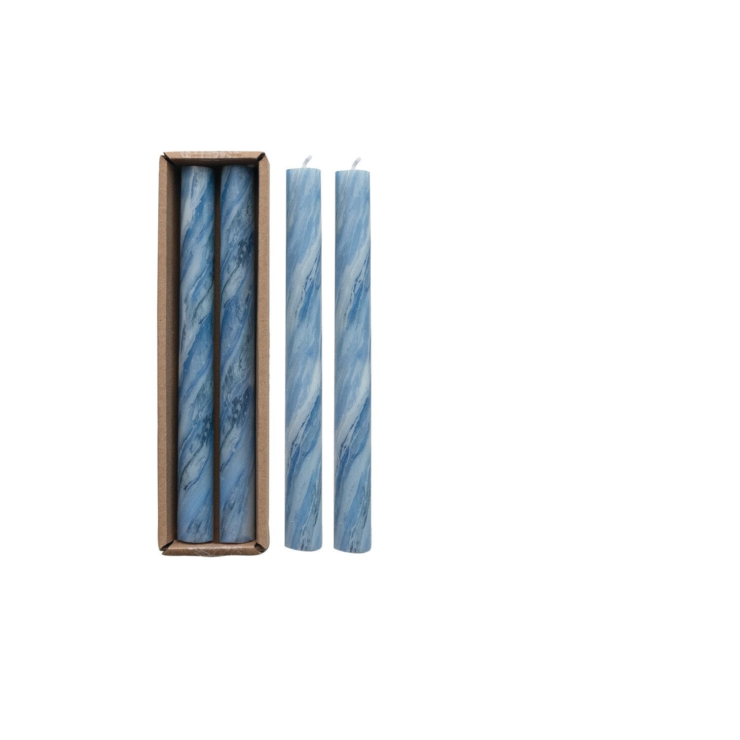 10"H Unscented Taper Candles in Box, Marbled Blue, Set of 2